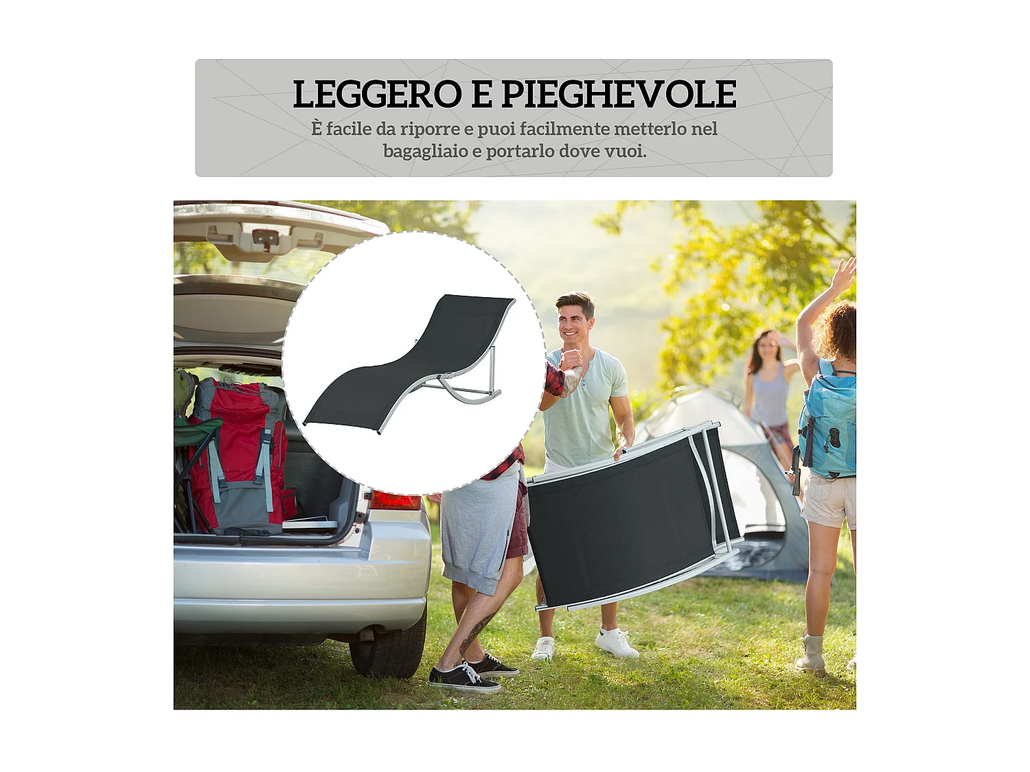 Set 2 sdraio da giardino pieghevoli in alluminio e textilene nero