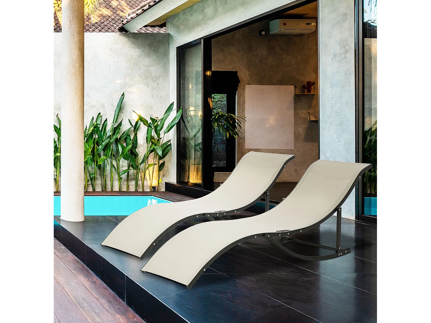 Set 2 sdraio da giardino pieghevoli in alluminio e textilene