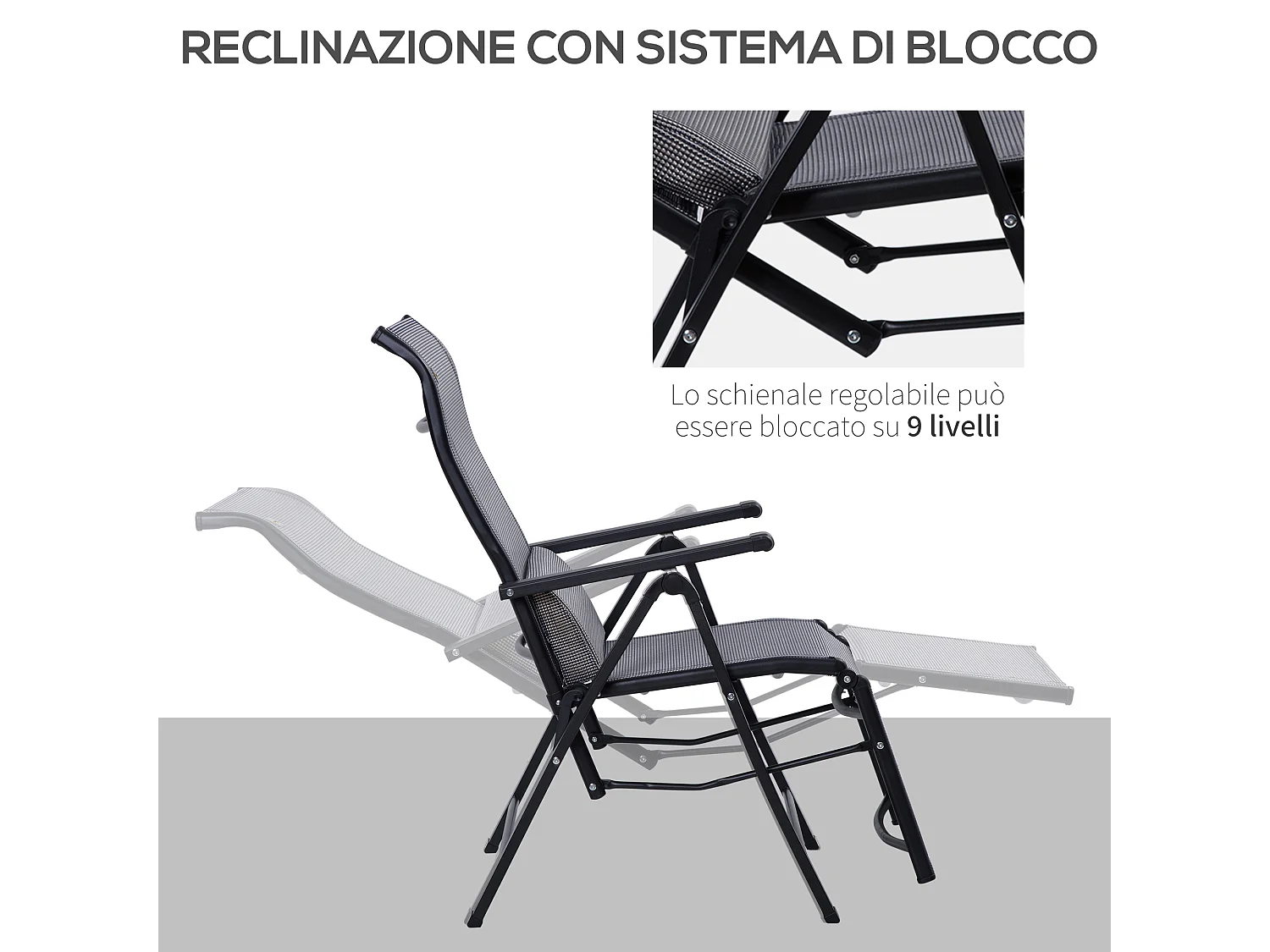 Sdraio da giardino zero gravity set 2 pz schienale 9 livelli