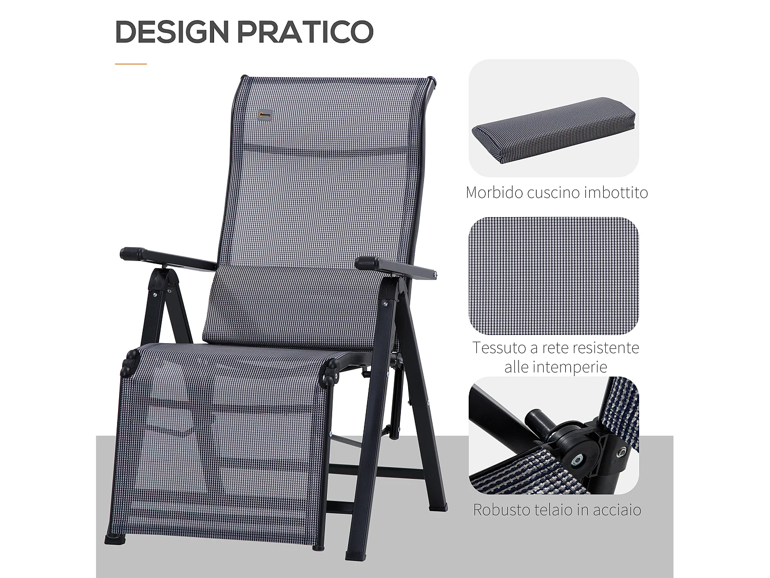 Sdraio da giardino zero gravity set 2 pz schienale 9 livelli