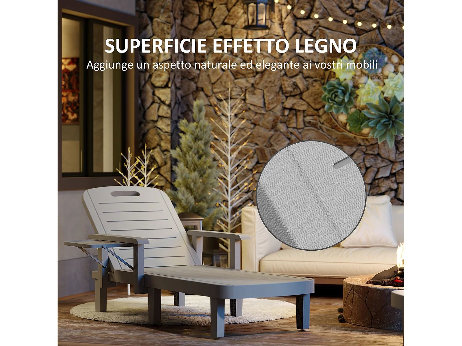 Set 2 sdraio da giardino regolabili con tavolino e braccioli grigio