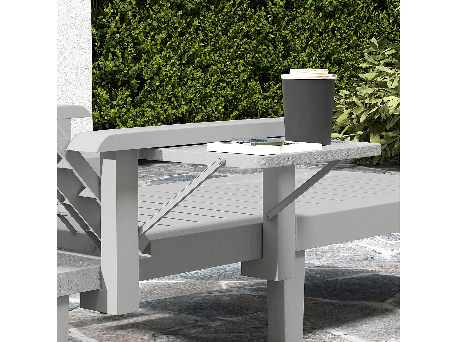 Set 2 sdraio da giardino regolabili con tavolino e braccioli grigio