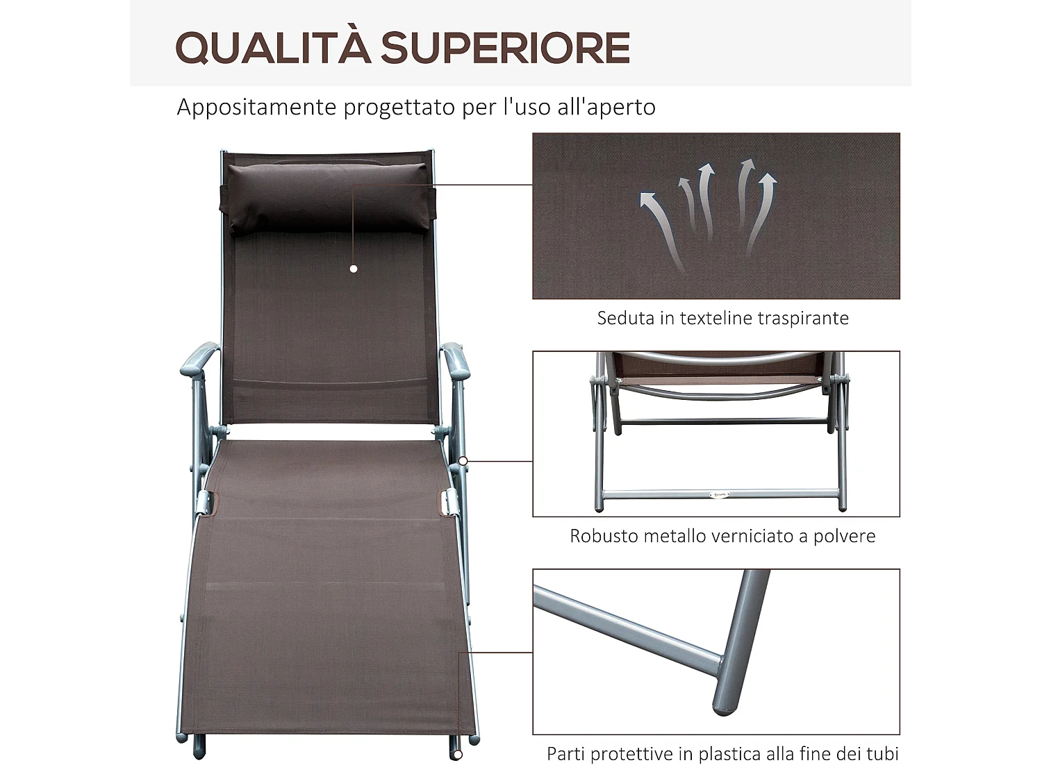 Sdraio da giardino pieghevole con materassino schienale 7 reclinazioni