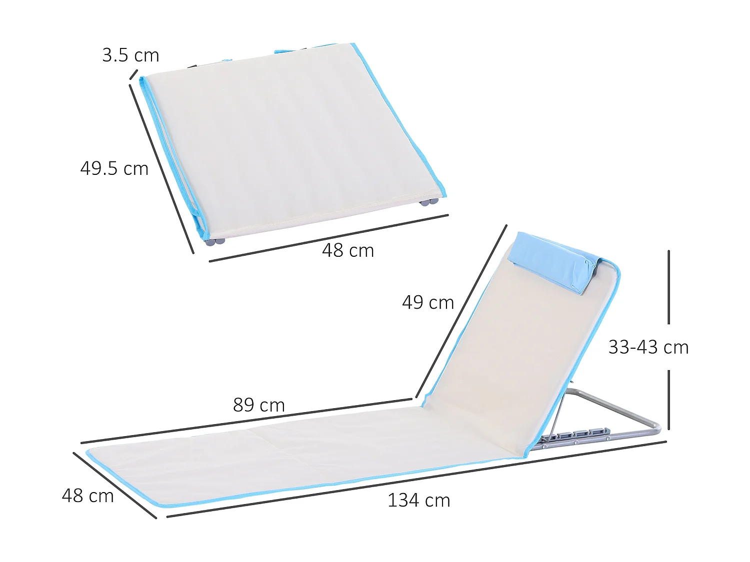 Set 2 lettini sdraio pieghevoli con schienale regolabile beige