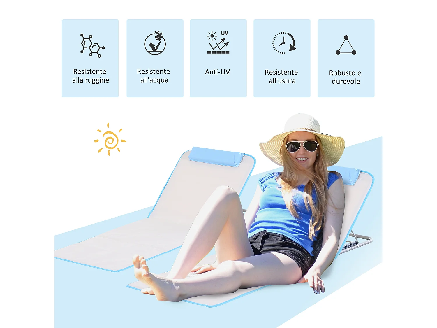 Set 2 lettini sdraio pieghevoli con schienale regolabile beige