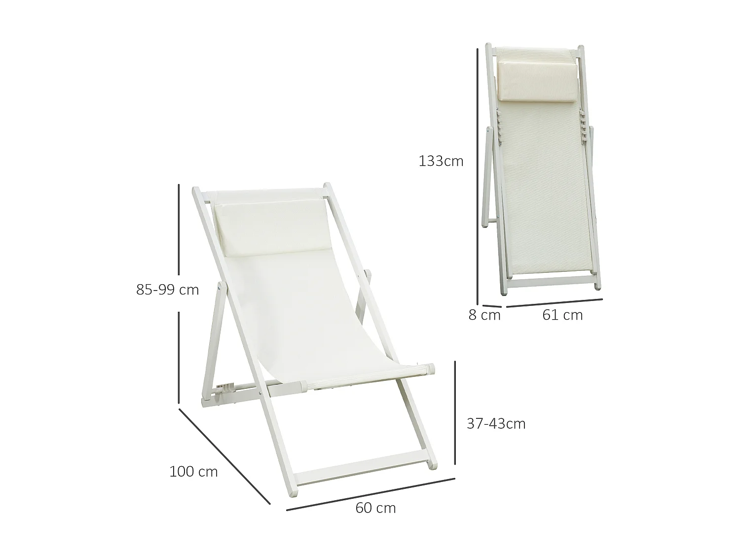 Set 2 sedie sdraio pieghevoli in alluminio 100x60x85 cm