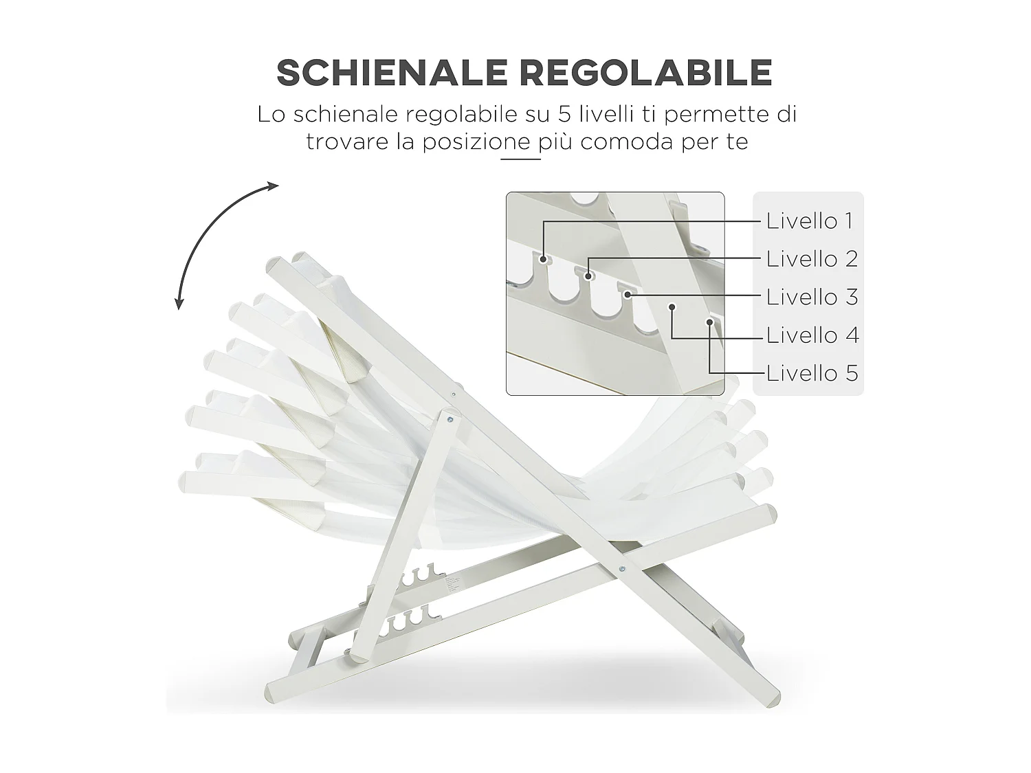 Set 2 sedie sdraio pieghevoli in alluminio 100x60x85 cm