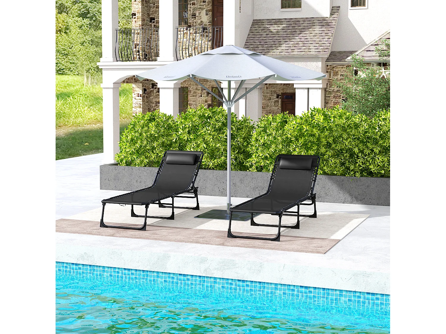 Set 2 lettini prendisole con schienale reclinabile 4 livelli nero