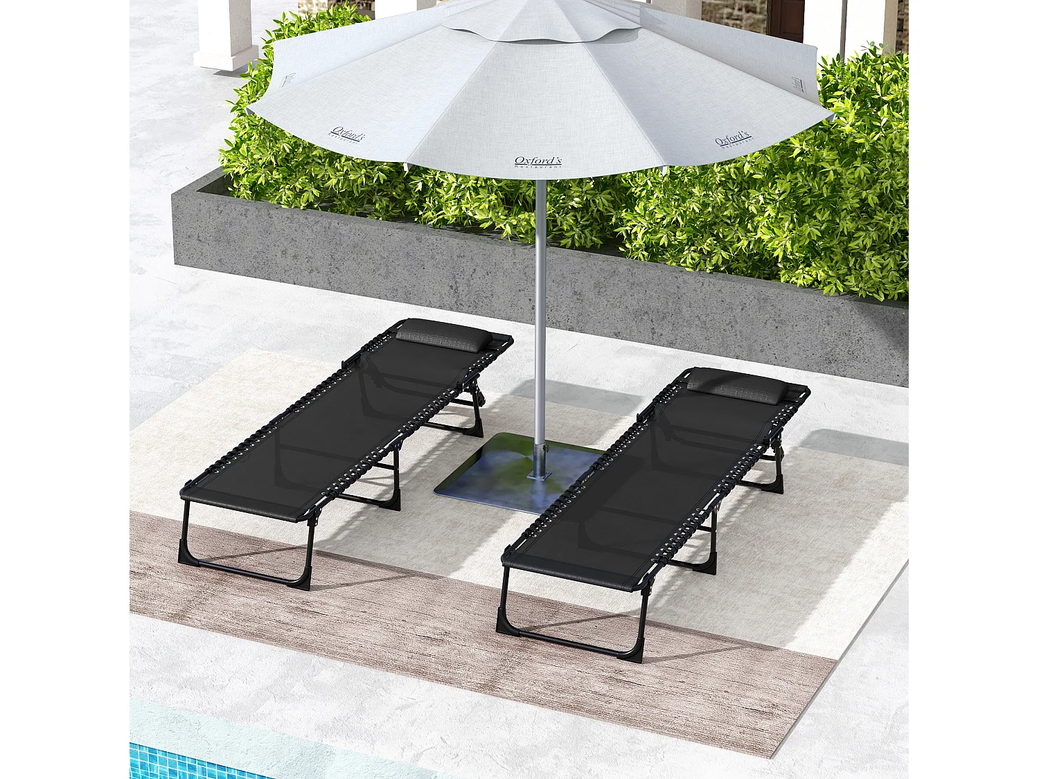 Set 2 lettini prendisole con schienale reclinabile 4 livelli nero