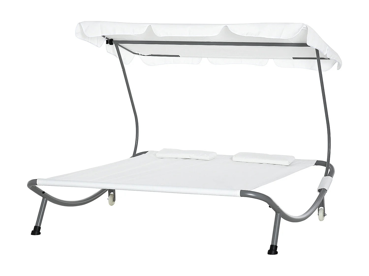 Lettino a 2 posti con tettuccio regolabile e cuscini crema