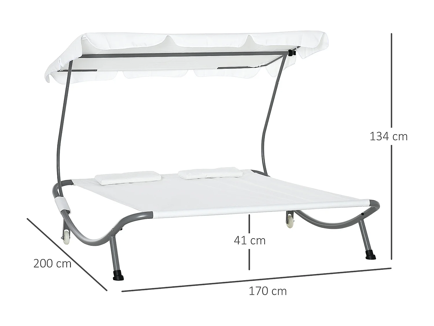 Lettino a 2 posti con tettuccio regolabile e cuscini crema