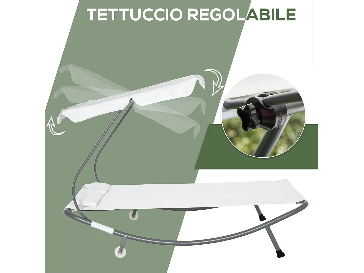 Lettino a 2 posti con tettuccio regolabile e cuscini crema