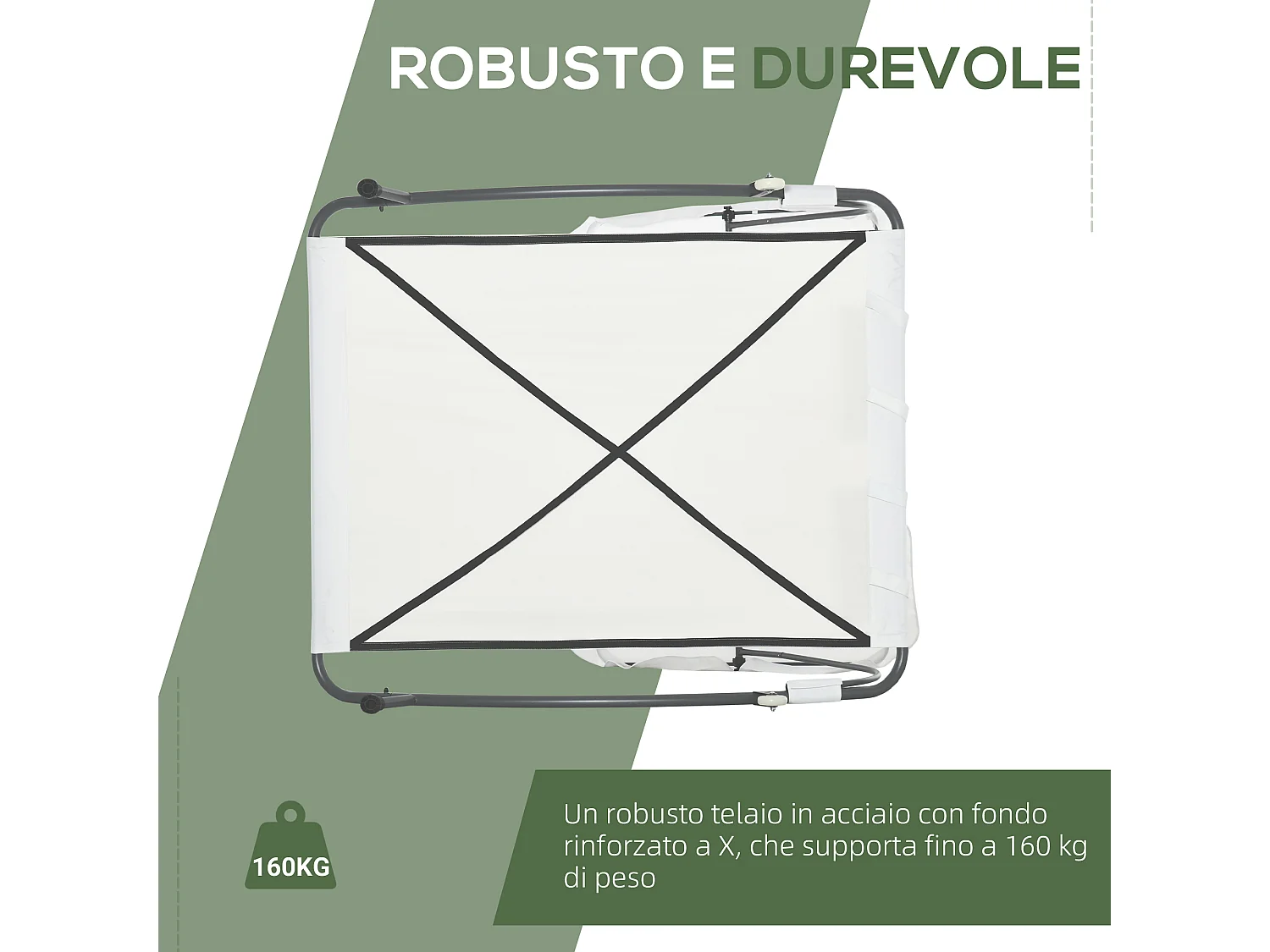 Lettino a 2 posti con tettuccio regolabile e cuscini crema