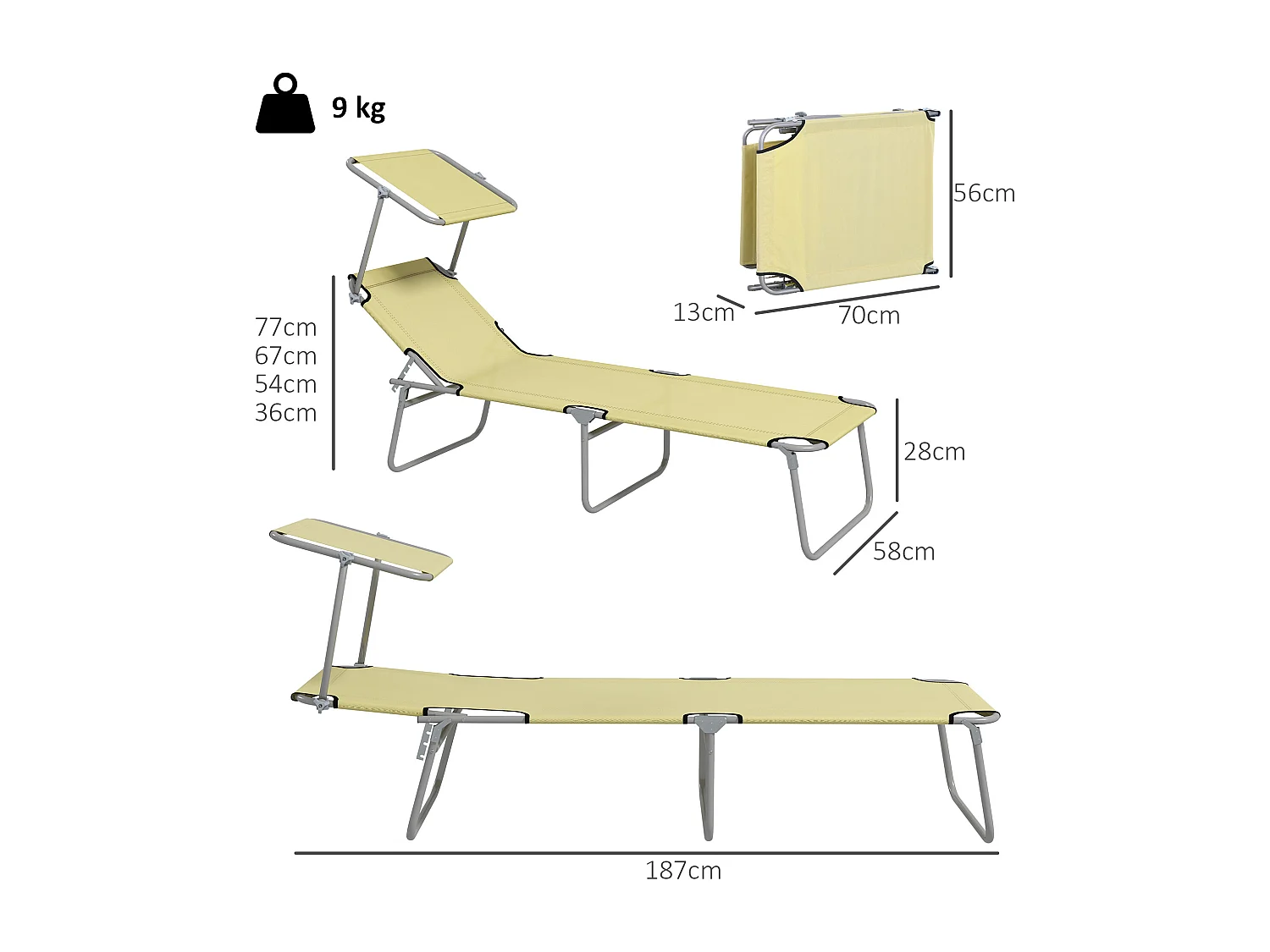 Set 2 sdraio da giardino pieghevoli con tettuccio regolabile beige