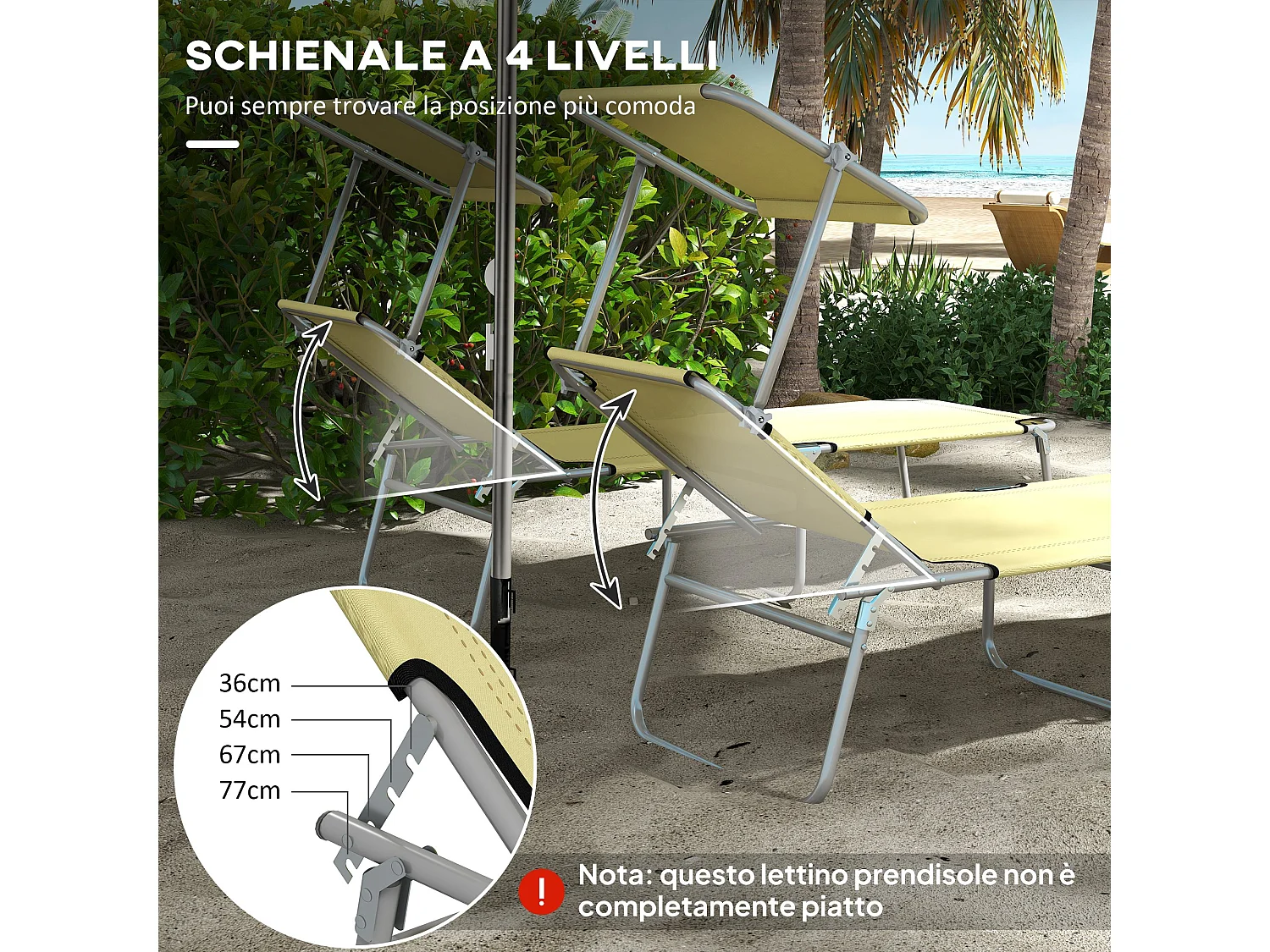 Set 2 sdraio da giardino pieghevoli con tettuccio regolabile beige