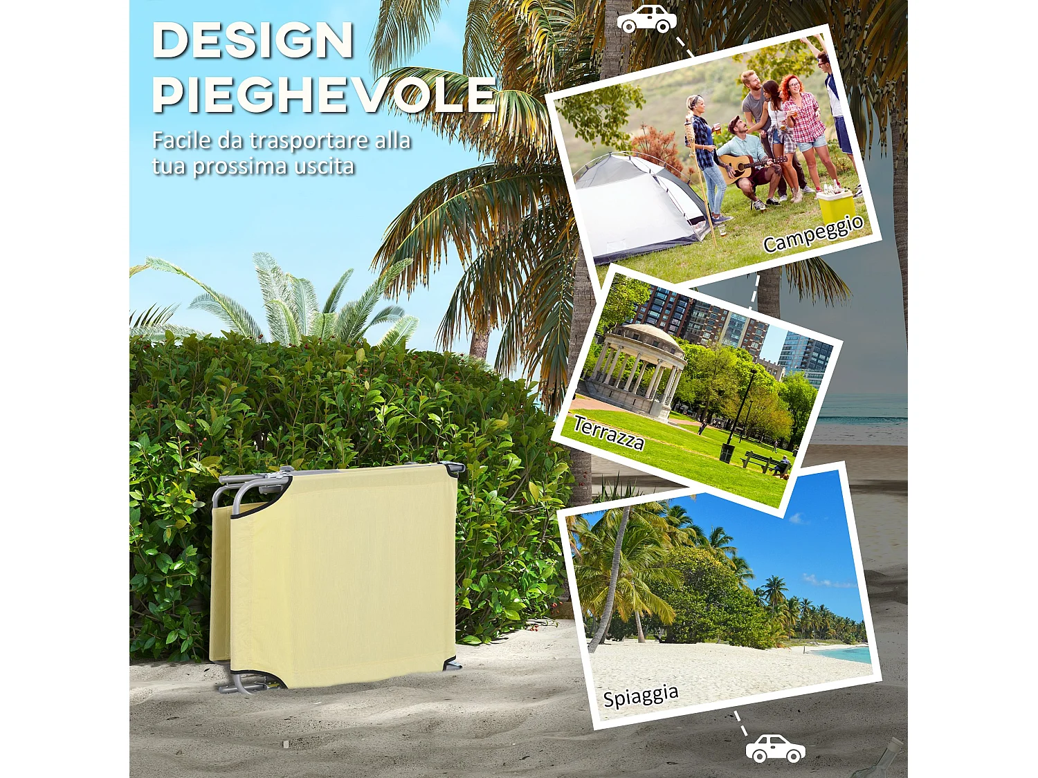 Set 2 sdraio da giardino pieghevoli con tettuccio regolabile beige