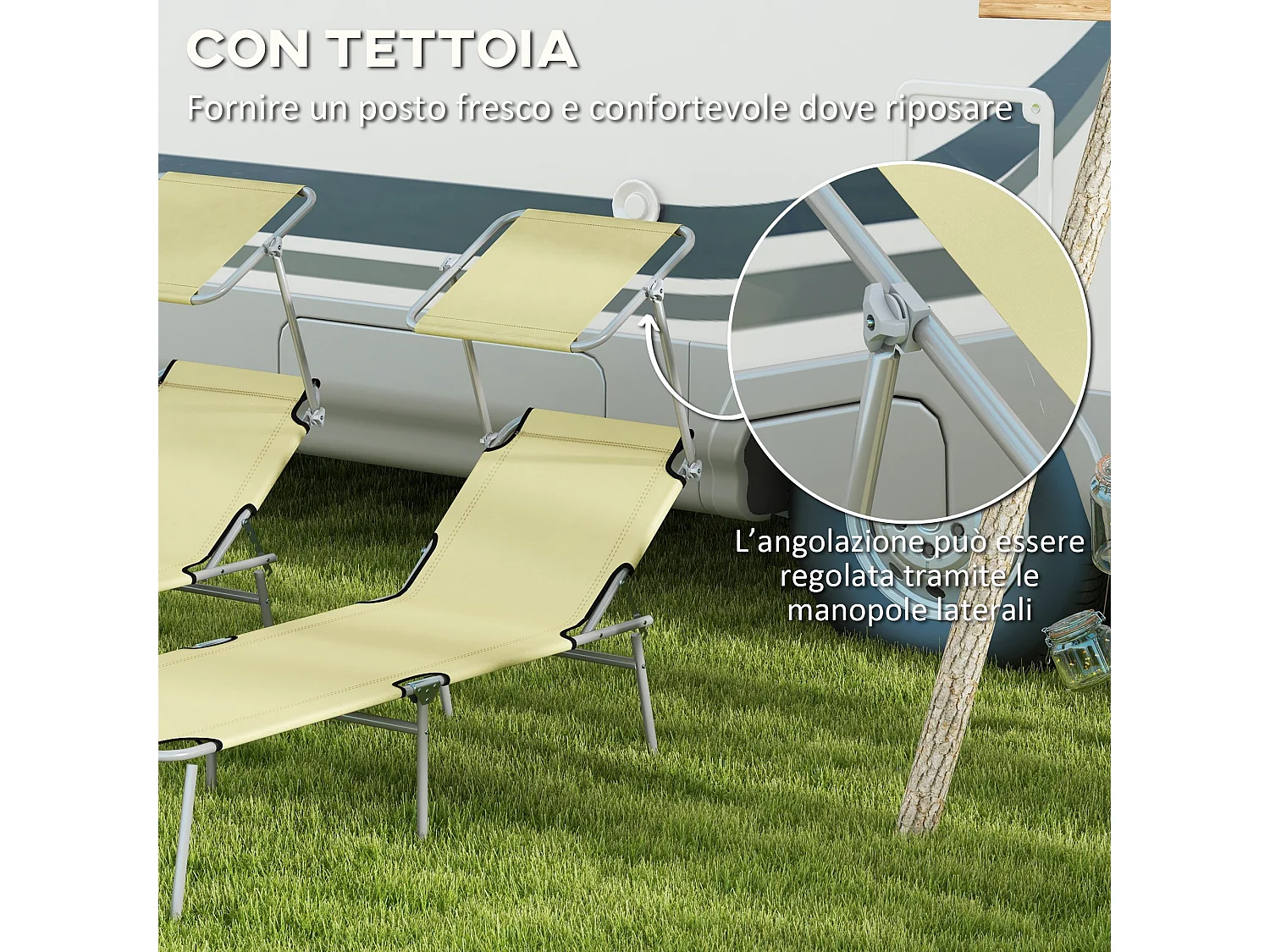 Set 2 sdraio da giardino pieghevoli con tettuccio regolabile beige