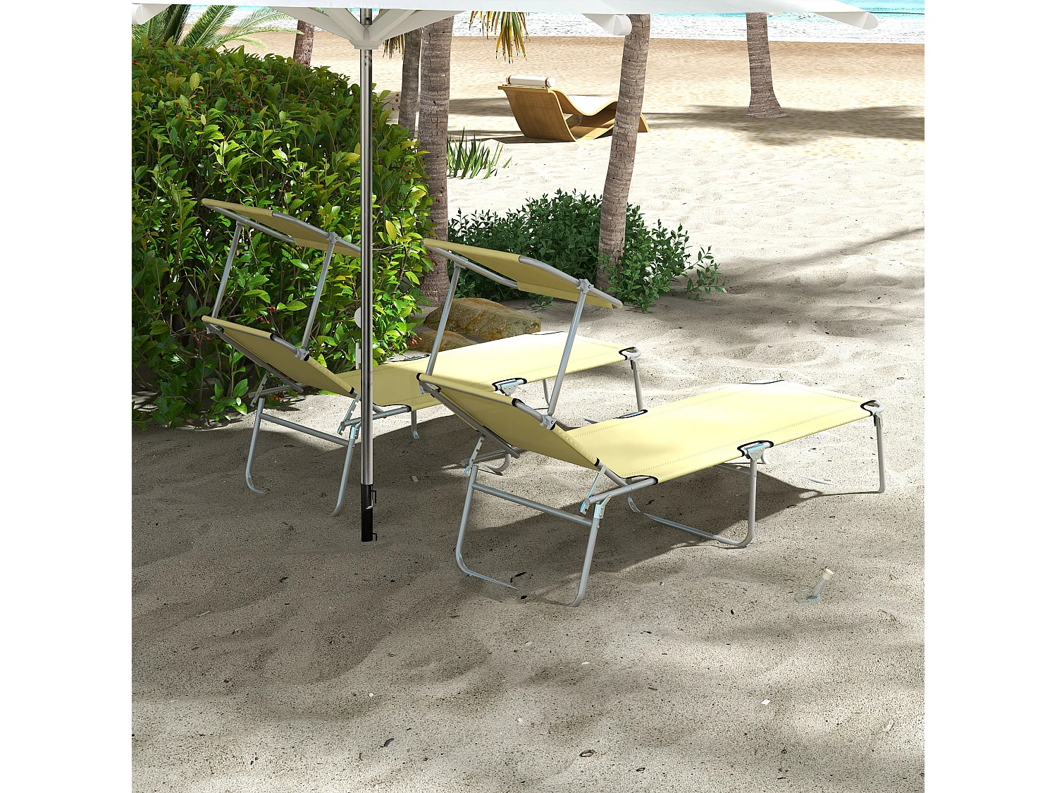 Set 2 sdraio da giardino pieghevoli con tettuccio regolabile beige