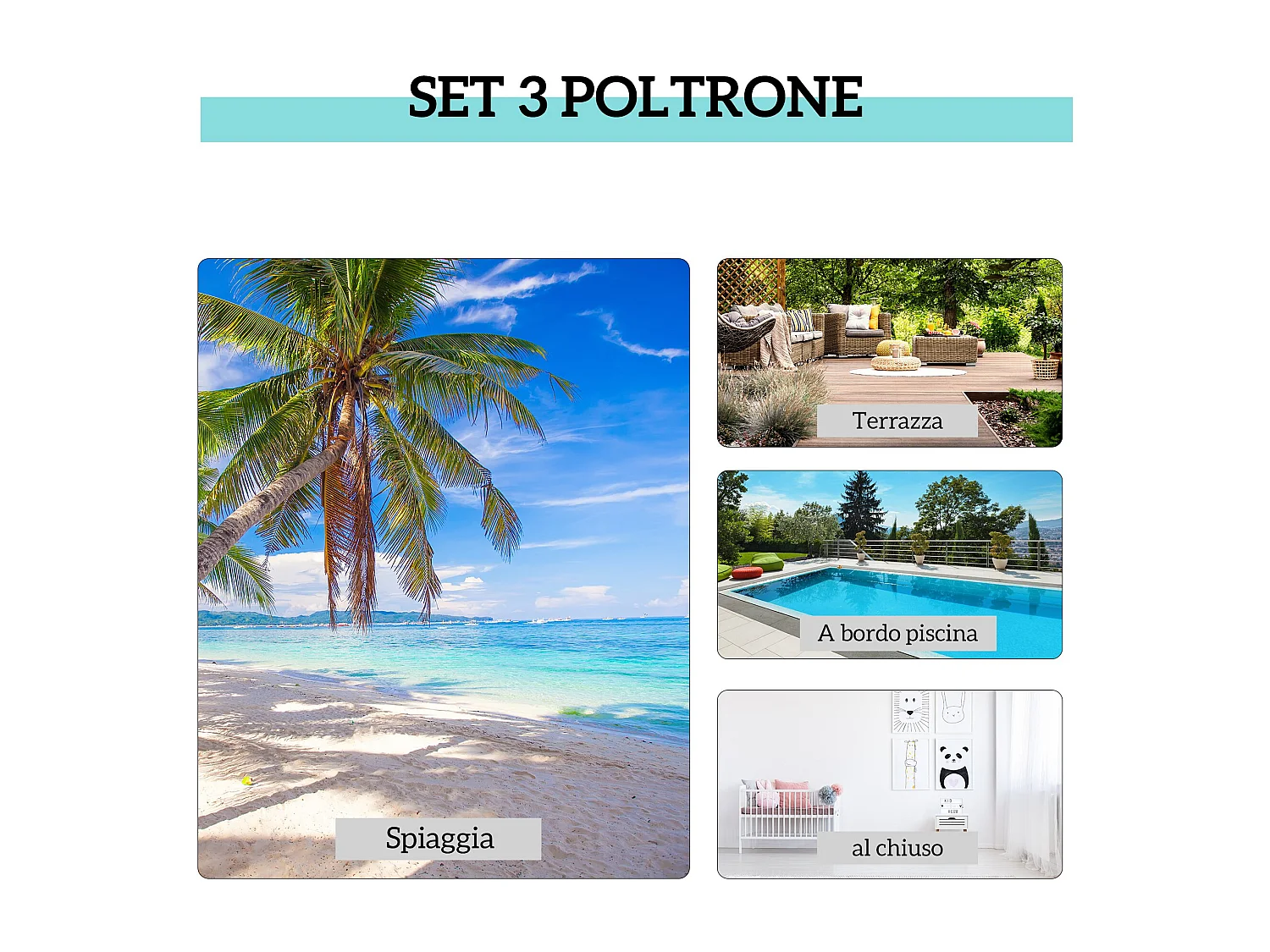 Set 2 sdraio da giardino e tavolino con piano in vetro crema