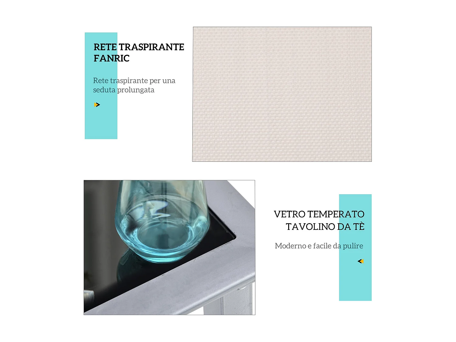 Set 2 sdraio da giardino e tavolino con piano in vetro crema