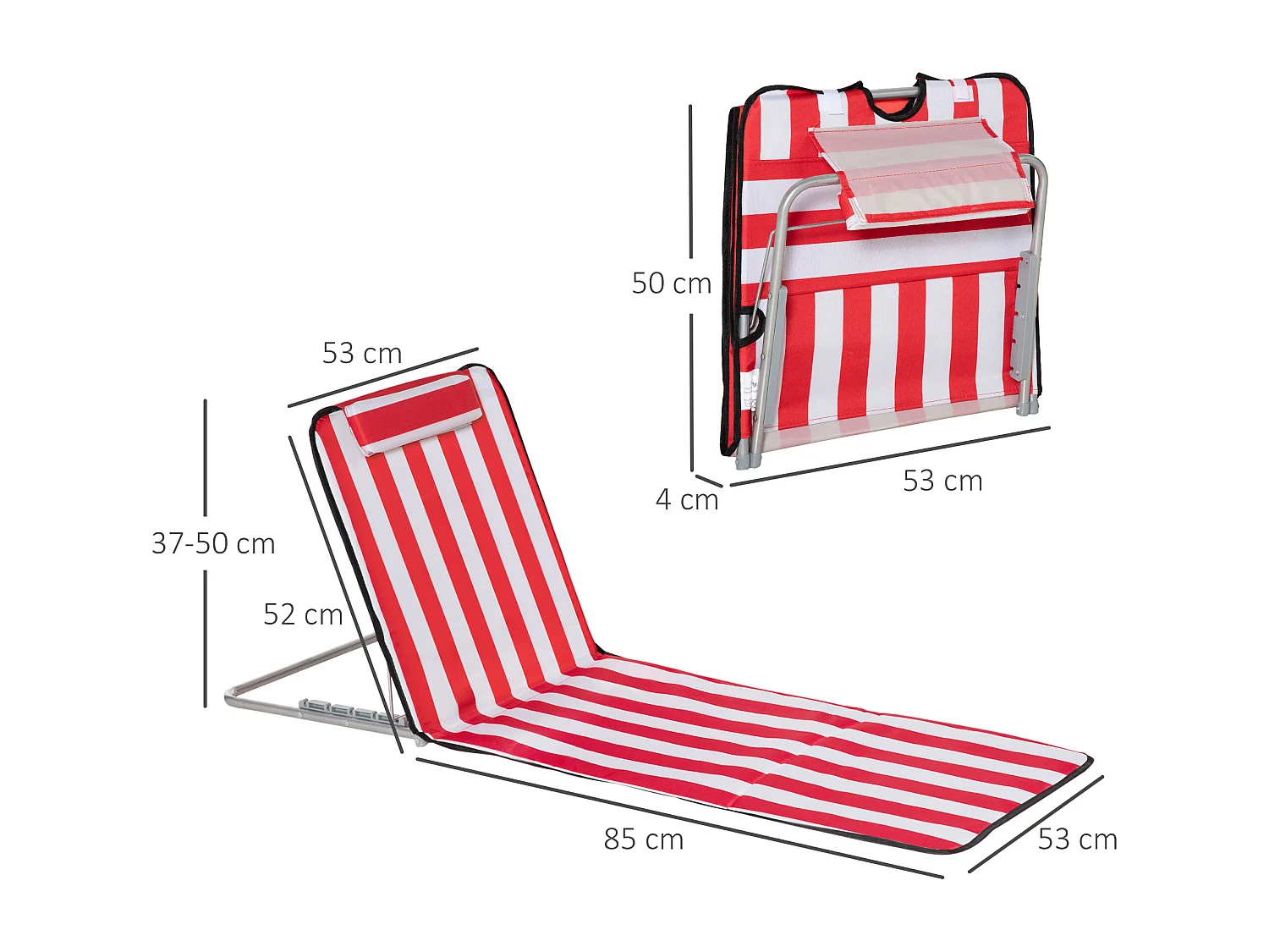 Set 2 lettini mare pieghevoli con schienale regolabile e borsa rosso