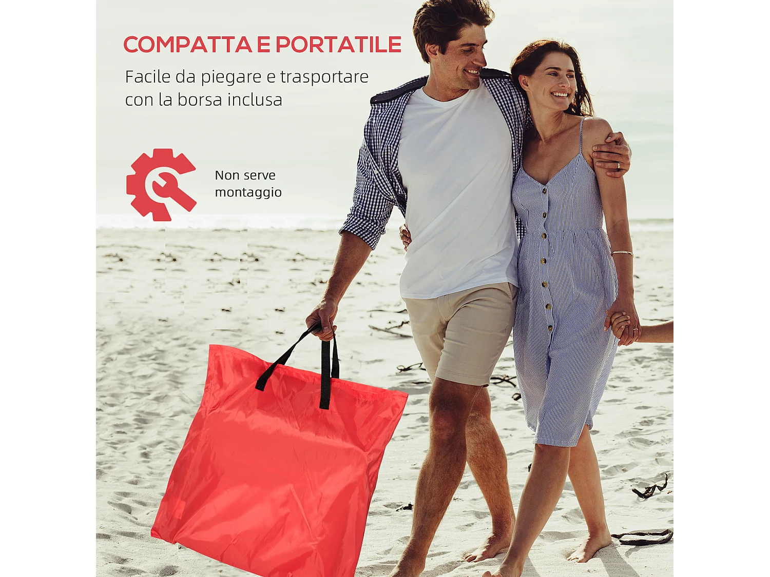 Set 2 lettini mare pieghevoli con schienale regolabile e borsa rosso