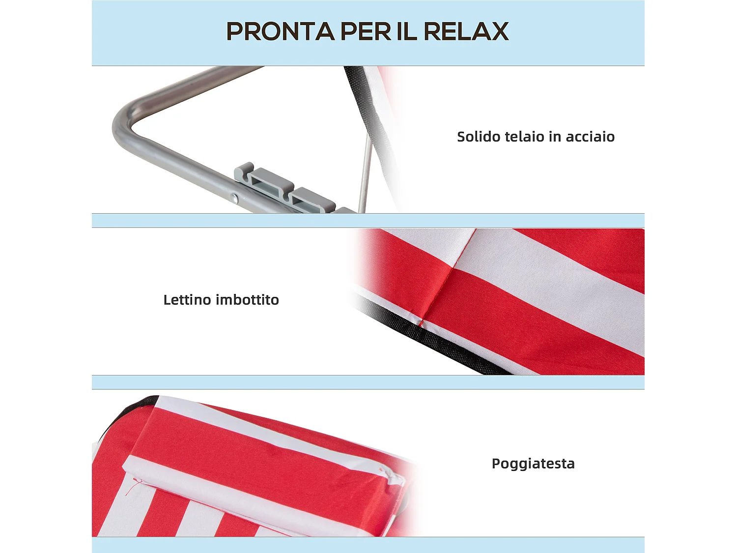 Set 2 lettini mare pieghevoli con schienale regolabile e borsa rosso