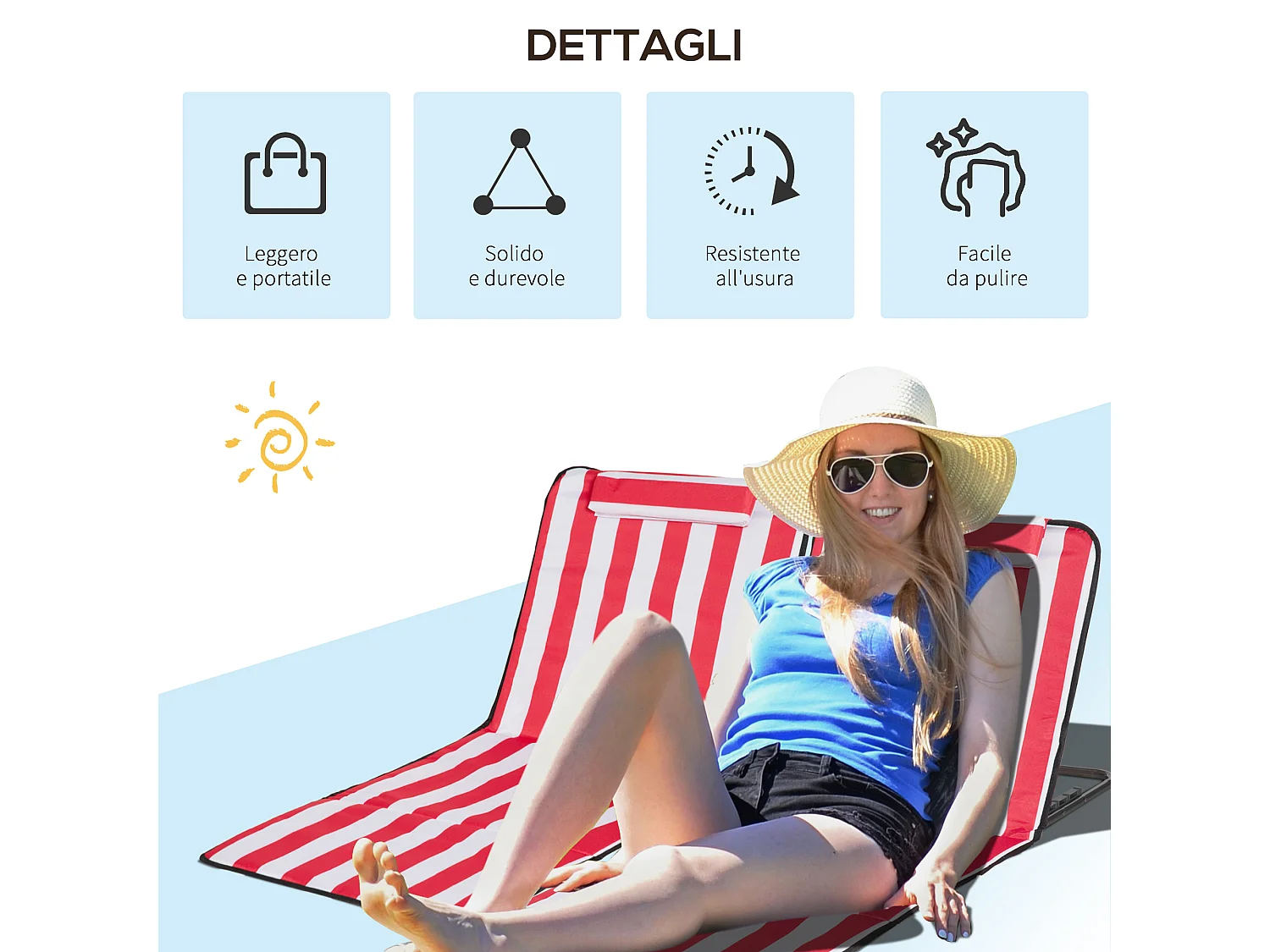 Set 2 lettini mare pieghevoli con schienale regolabile e borsa rosso