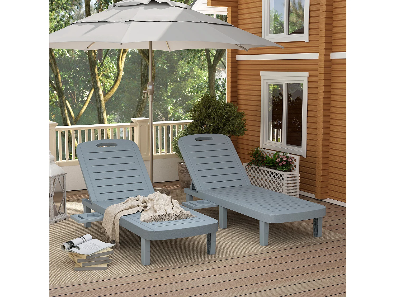 Set 2 lettini prendisole con schienale regolabile grigio scuro