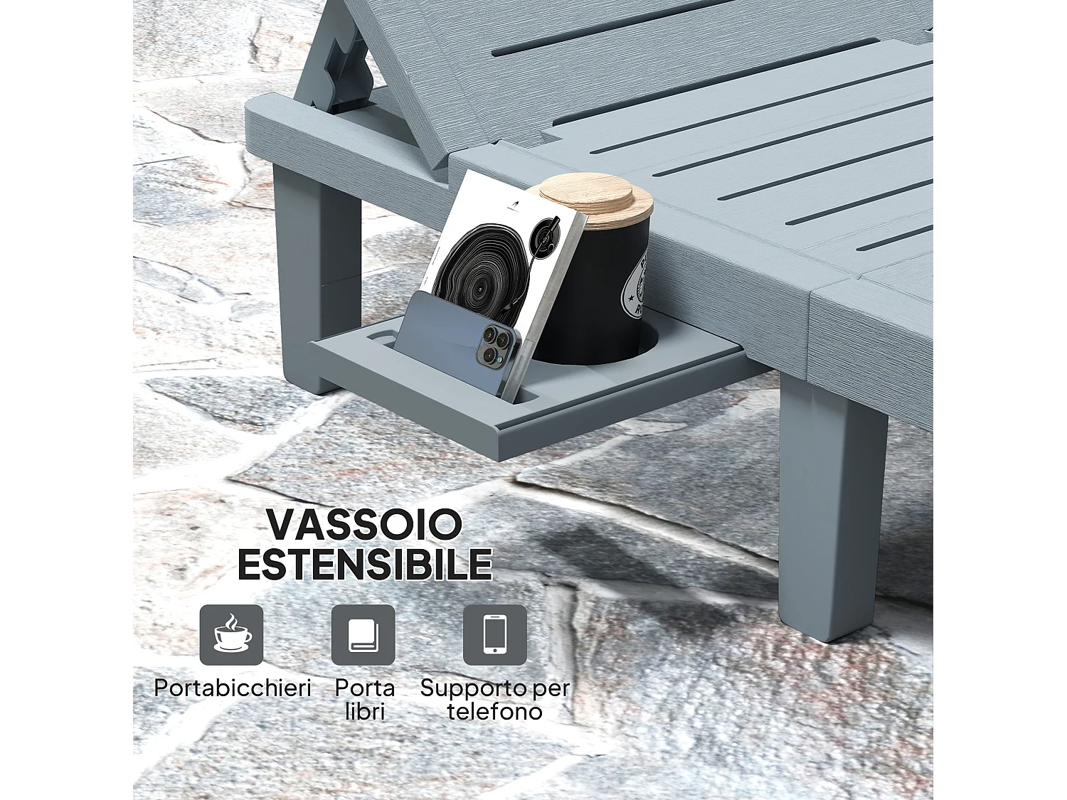 Set 2 lettini prendisole con schienale regolabile grigio scuro