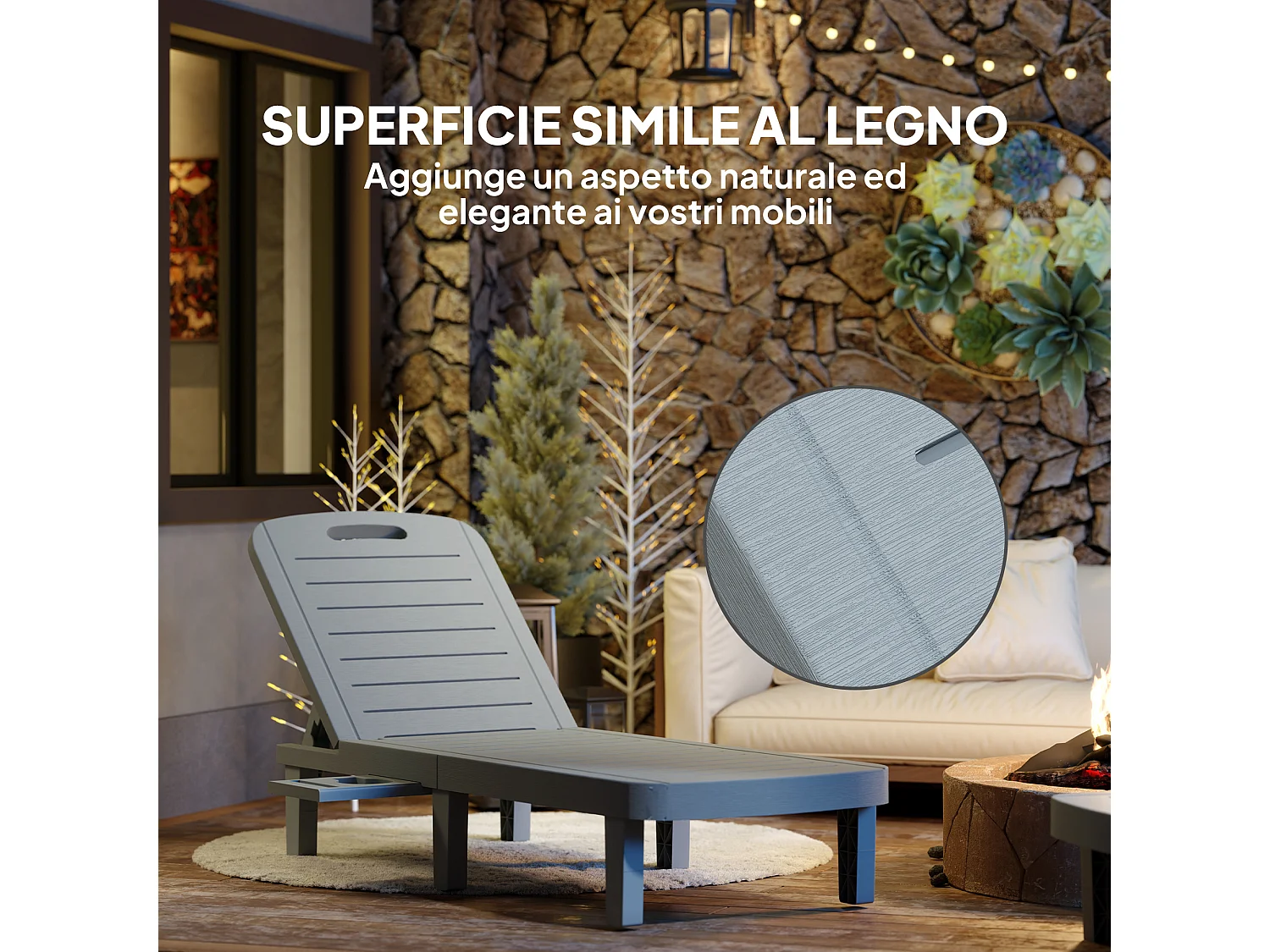 Set 2 lettini prendisole con schienale regolabile grigio scuro