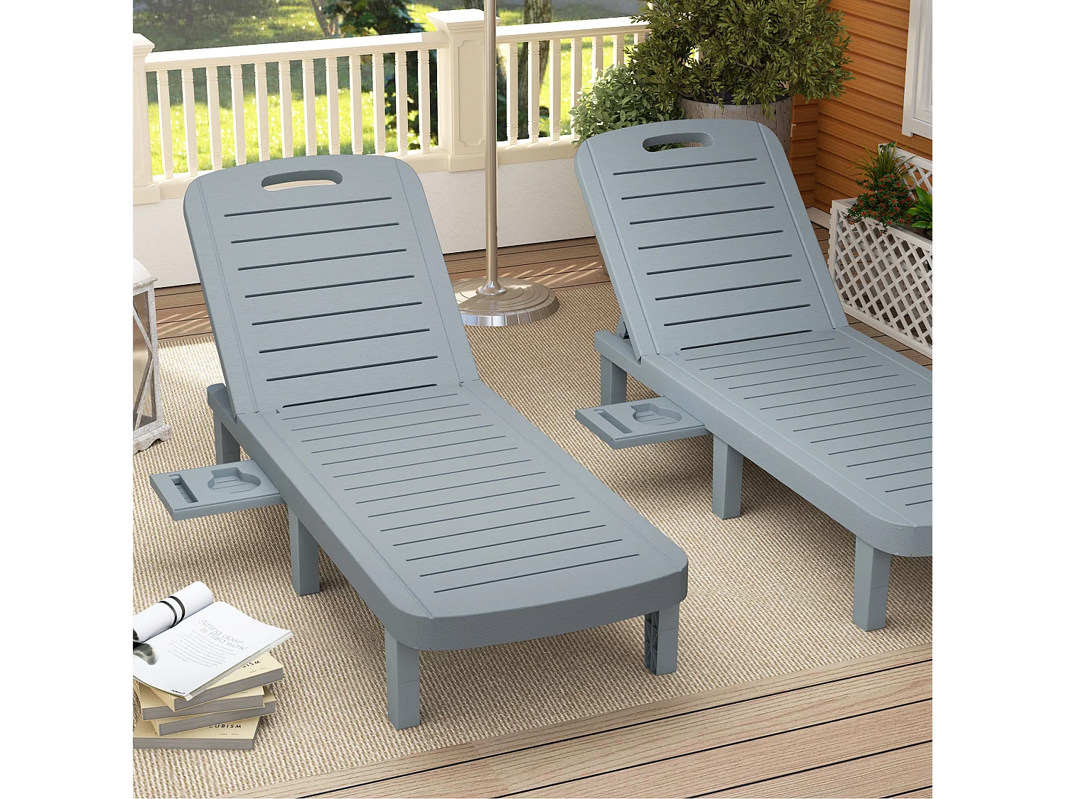 Set 2 lettini prendisole con schienale regolabile grigio scuro