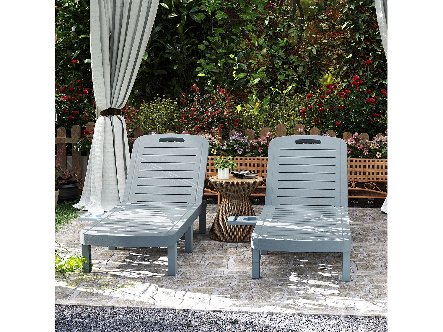 Set 2 lettini prendisole con schienale regolabile grigio scuro