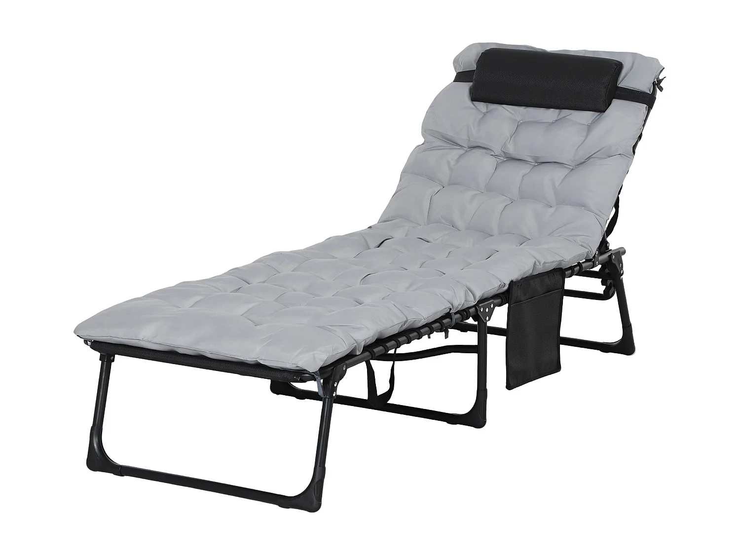 Lettino prendisole pieghevole con cuscino e tasca laterale grigio