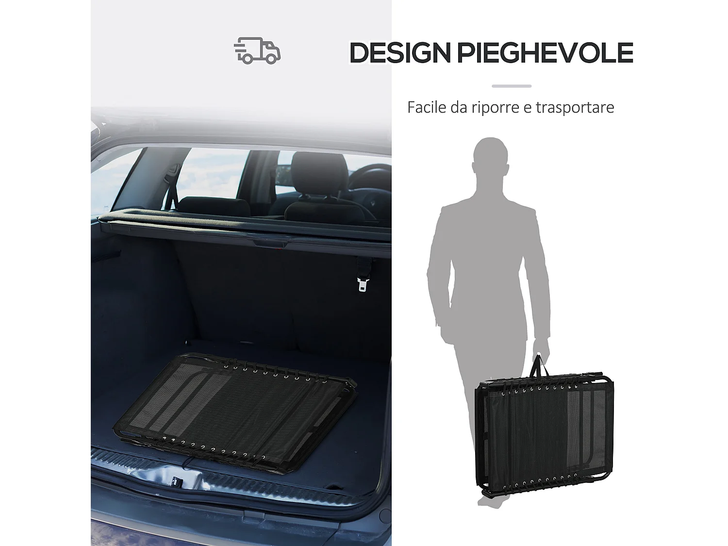 Lettino prendisole pieghevole con cuscino e tasca laterale grigio