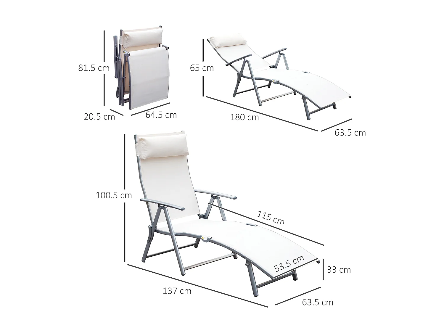 Sdraio da giardino pieghevole con cuscino e schienale 7 reclinazioni