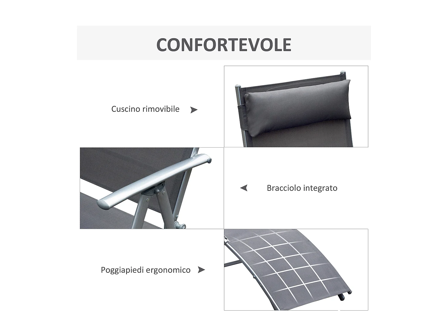 Sedia a Sdraio da Giardino Pieghevole con Cuscino e Schienale Regolabile
