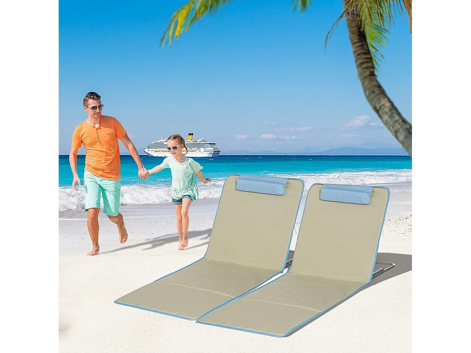 Set 2 sdraio da spiaggia con schienale regolabile poggiatesta beige