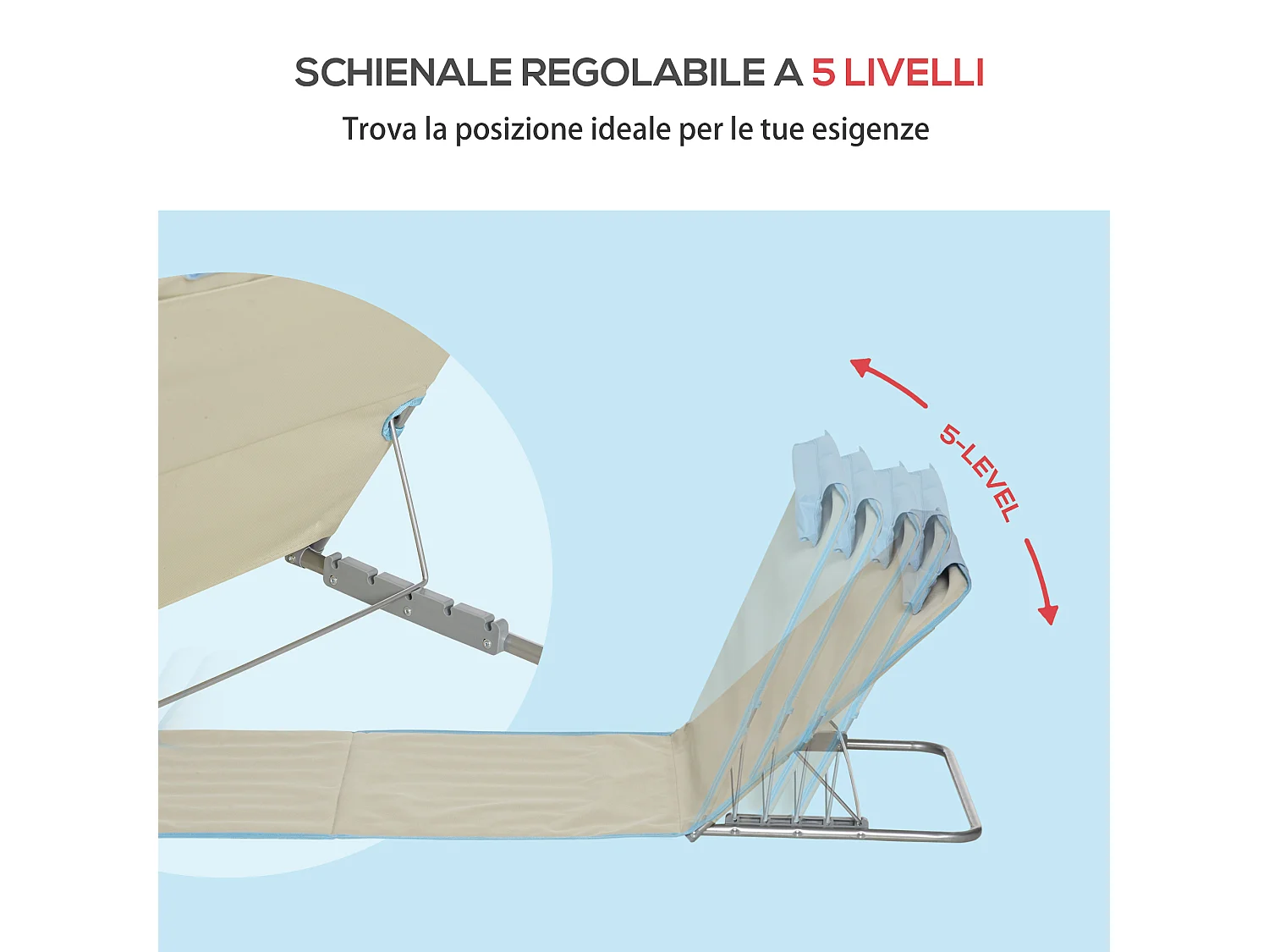 Set 2 sdraio da spiaggia con schienale regolabile poggiatesta beige