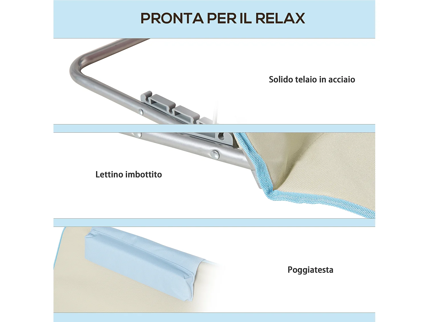 Set 2 sdraio da spiaggia con schienale regolabile poggiatesta beige