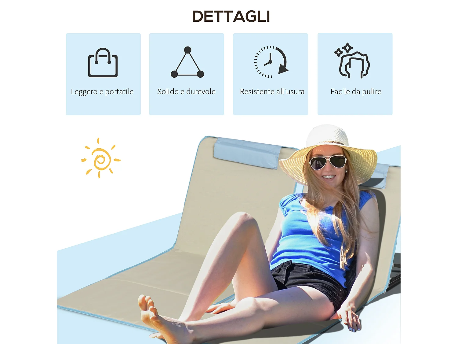 Set 2 sdraio da spiaggia con schienale regolabile poggiatesta beige