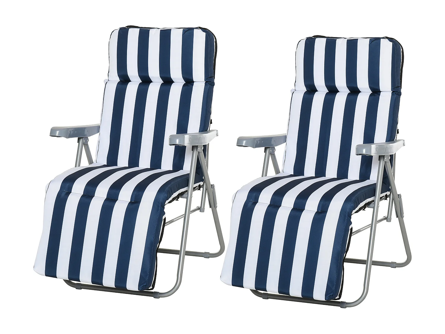 Set 2 sedie sdraio pieghevoli imbottite con braccioli blu e bianco