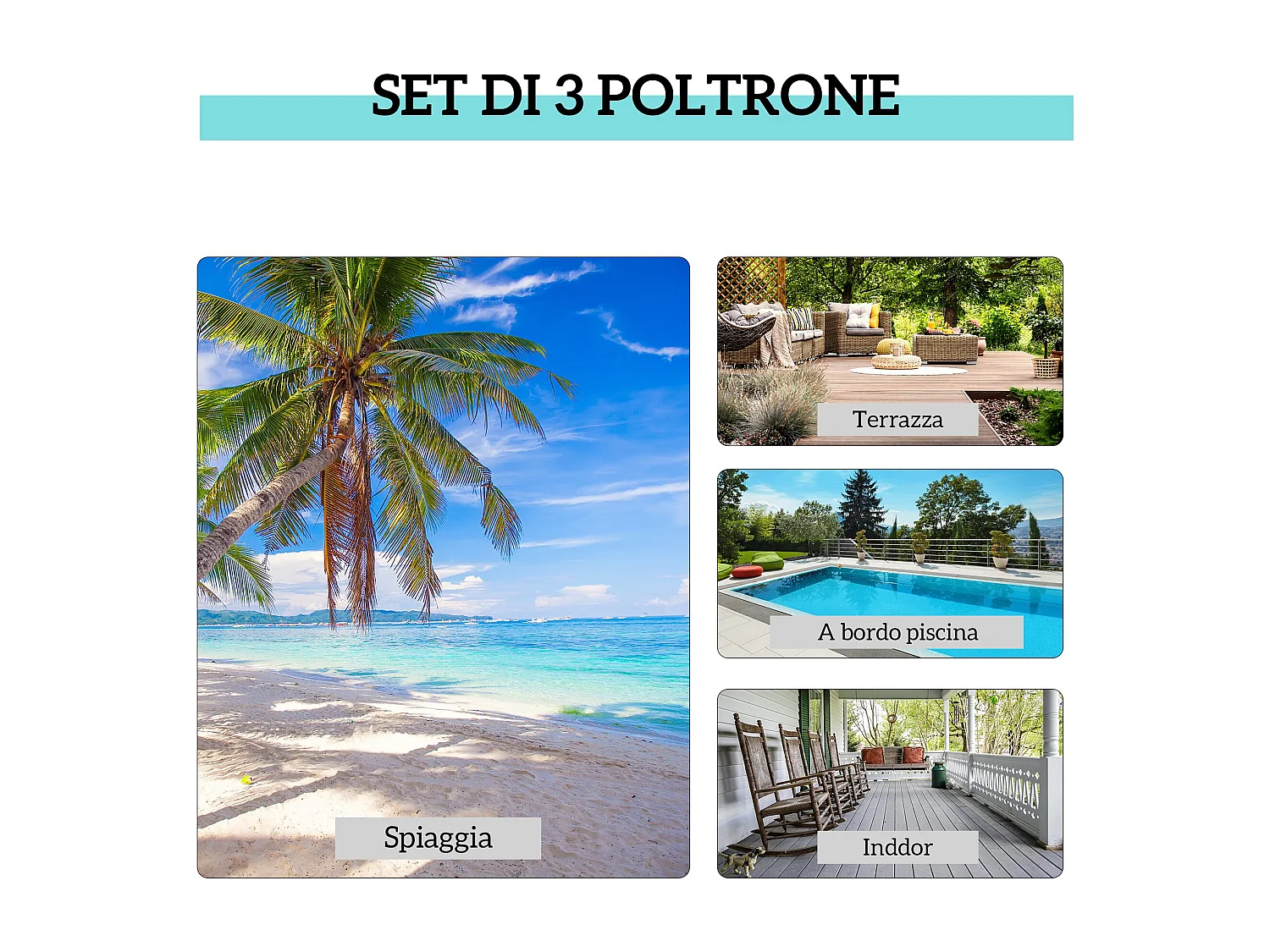 Set 2 sdraio da giardino e tavolino con piano in vetro grigio