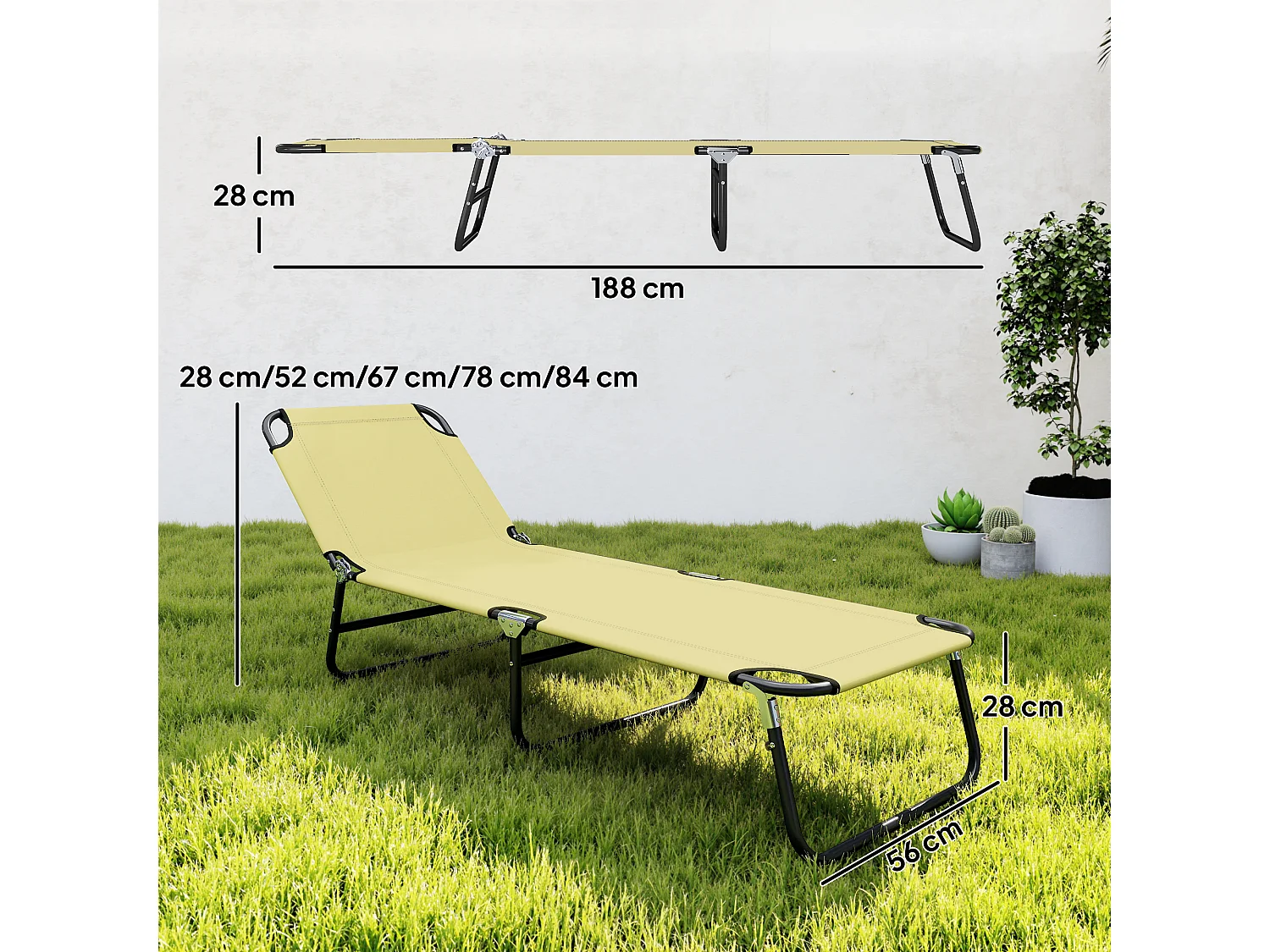 Lettino da giardino con schienale regolabile in 5 posizioni beige