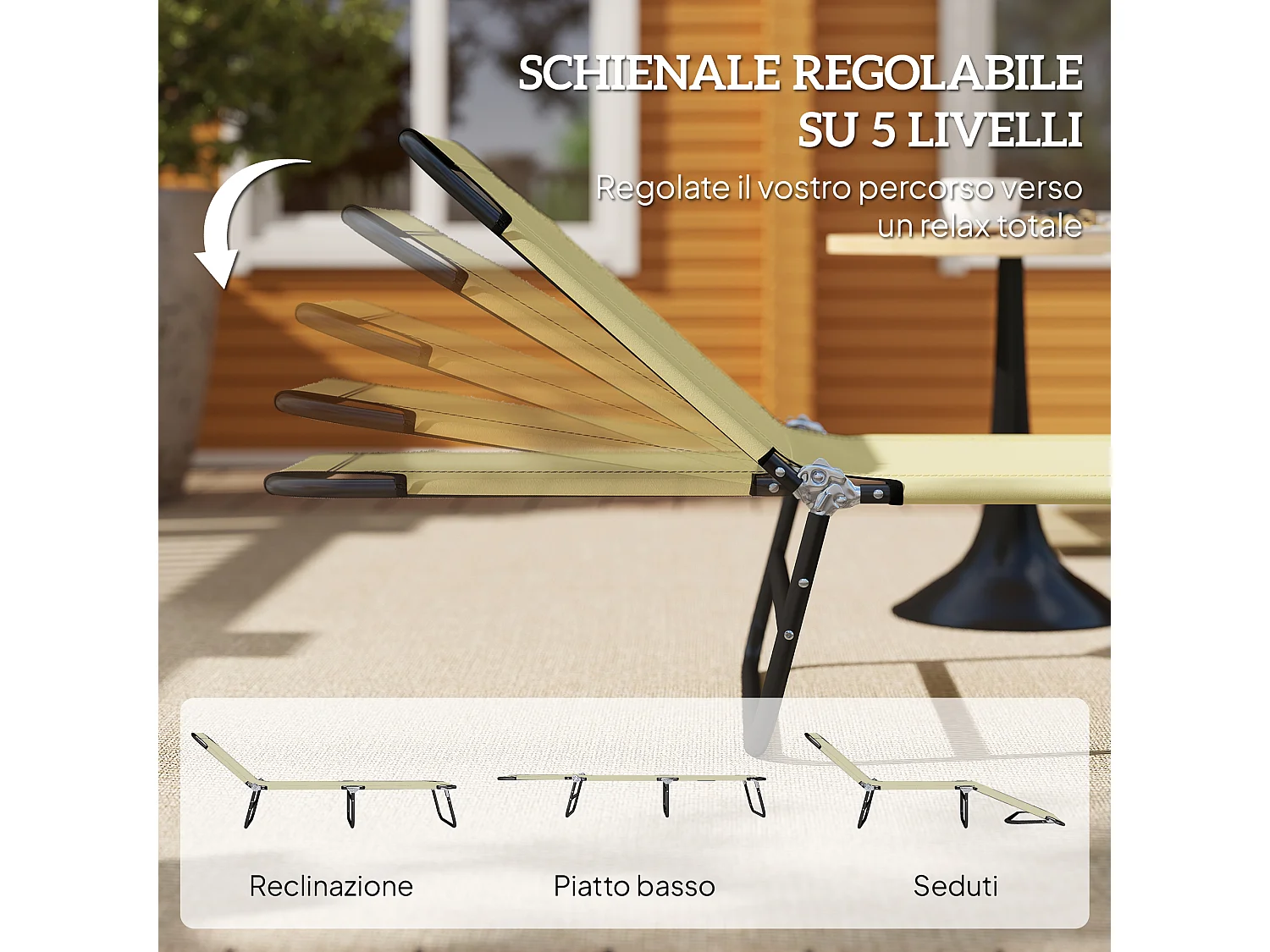 Lettino da giardino con schienale regolabile in 5 posizioni beige