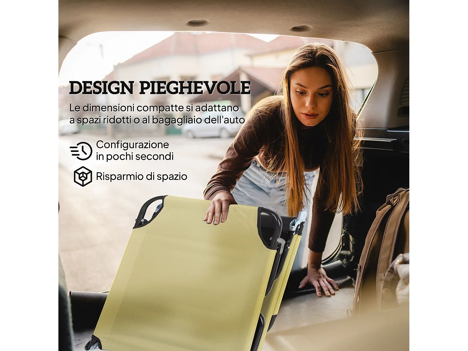 Lettino da giardino con schienale regolabile in 5 posizioni beige