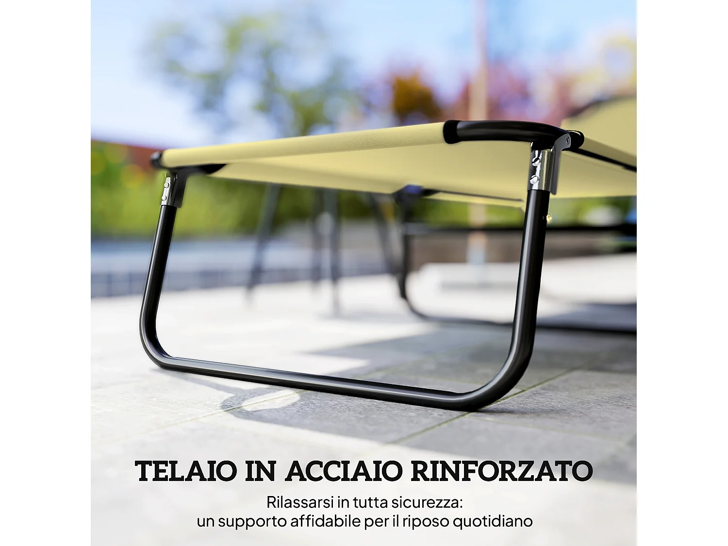 Lettino da giardino con schienale regolabile in 5 posizioni beige