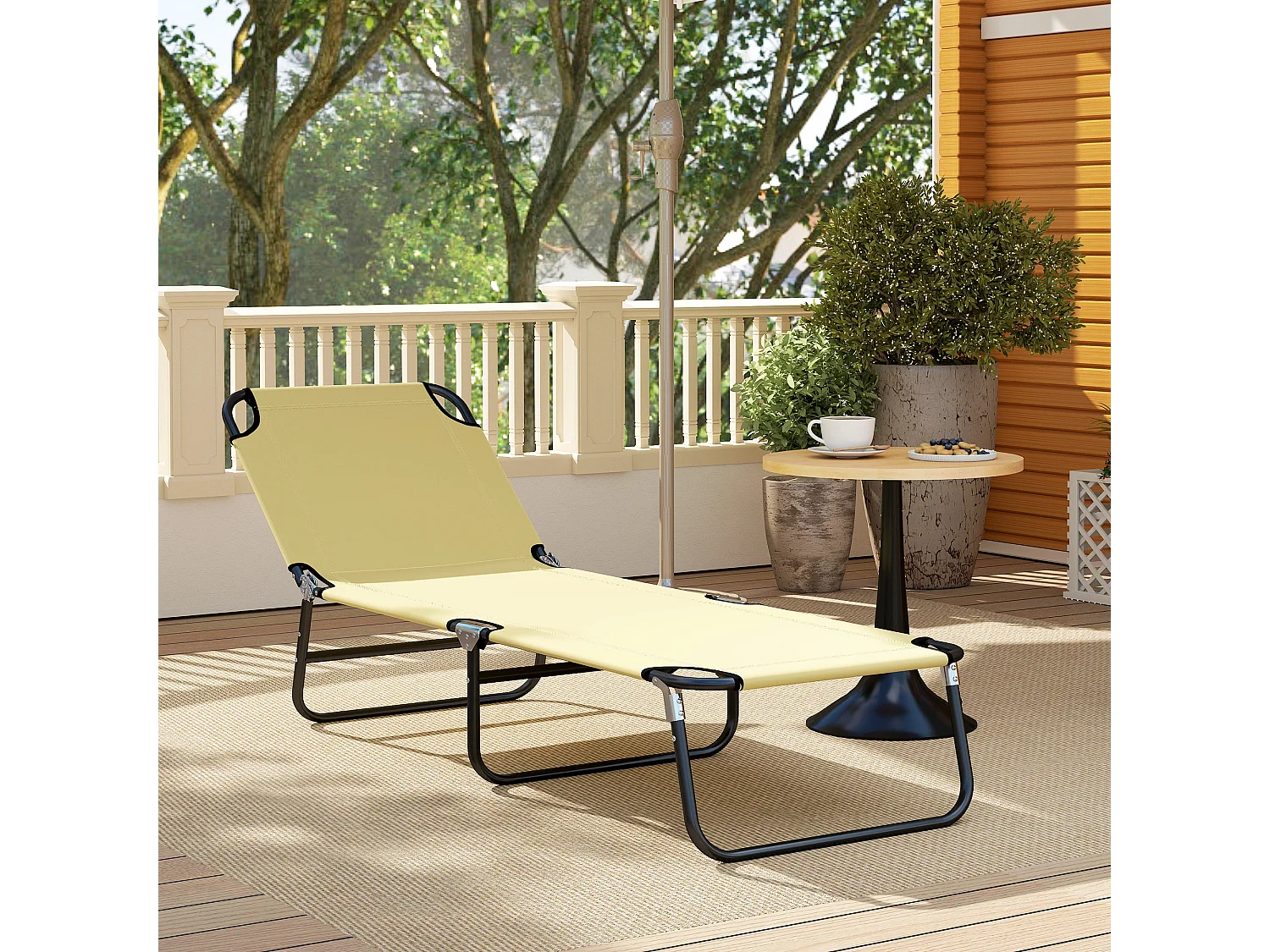 Lettino da giardino con schienale regolabile in 5 posizioni beige