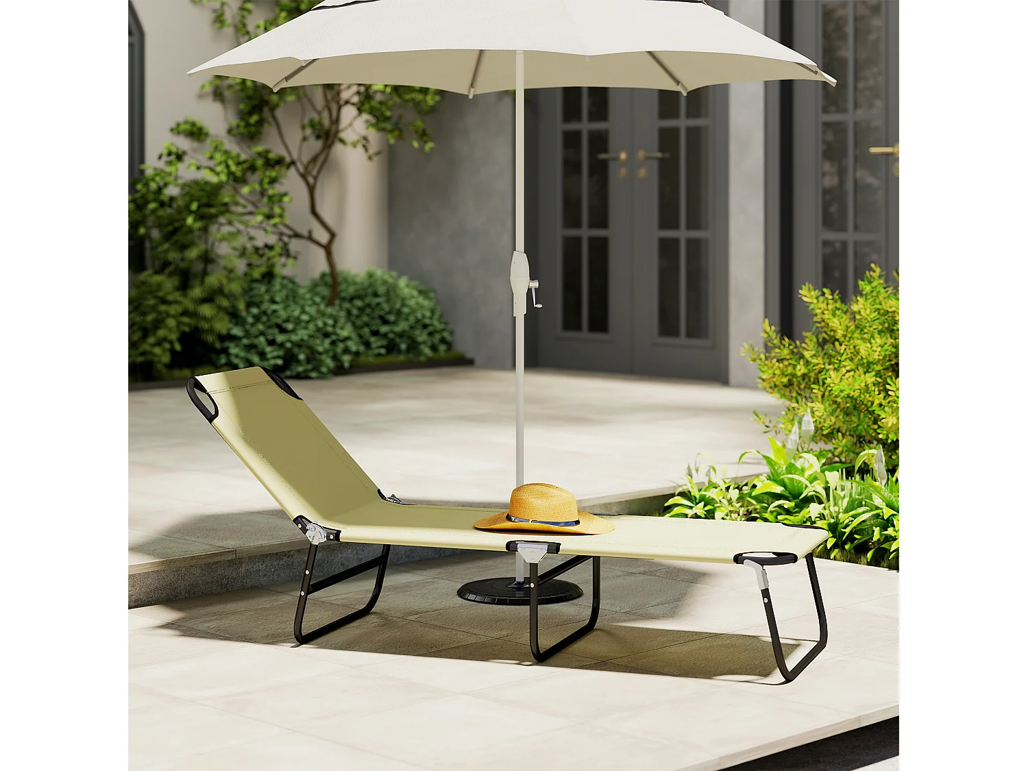 Lettino da giardino con schienale regolabile in 5 posizioni beige