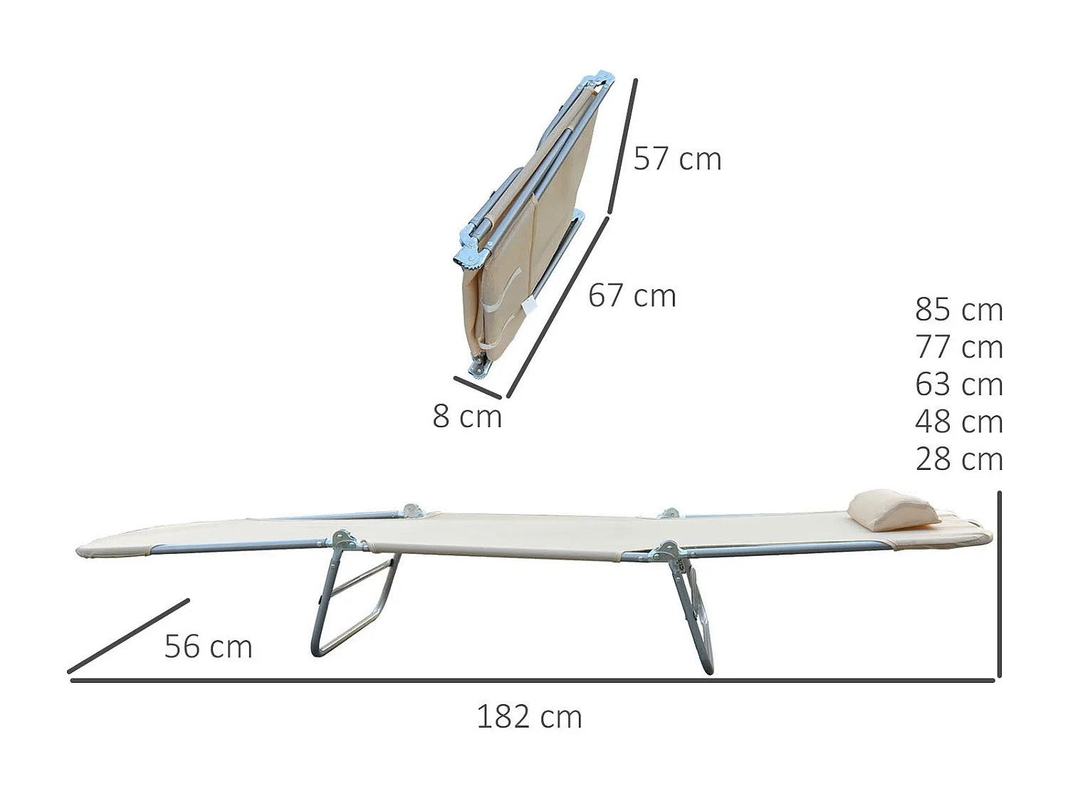 Set 2 sdraio pieghevoli con schienale reclinabile a 4 livelli